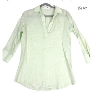 Vineyard Vines Women's Linen Striped Top XS Light Green Coastal Preppy Resort